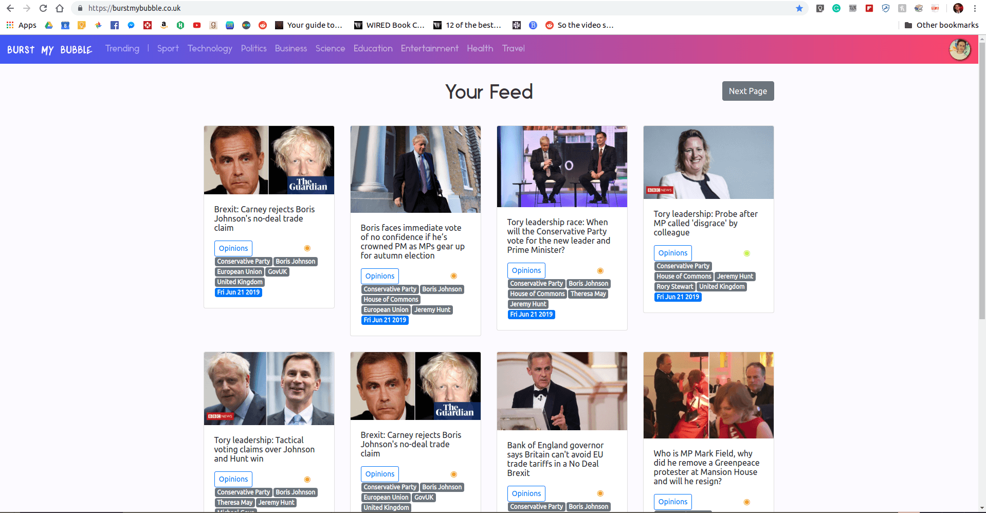 Personalised News Feed - Burst My Bubble